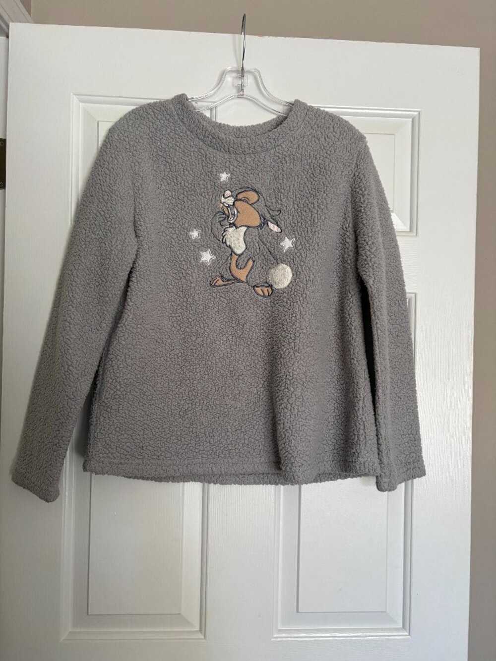 Disney Thumper Size Small Gray Sherpa Fleece Pullover Sweater Bambi Cozy